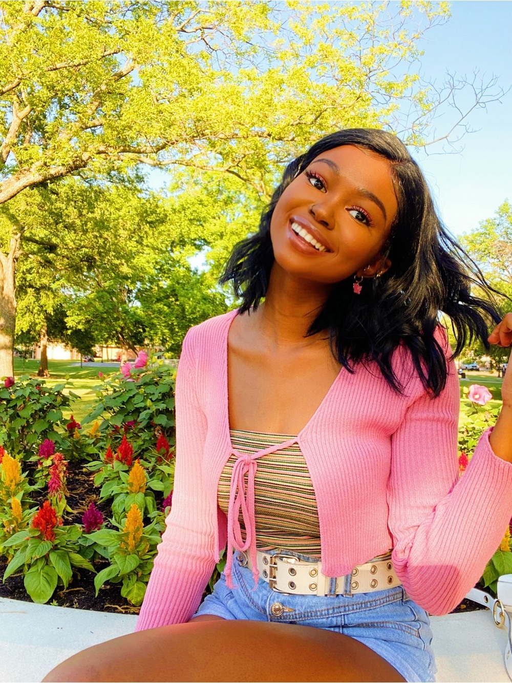 Pink and Green striped tube top
